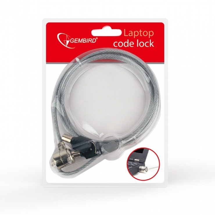 Imagine Cablu de securitate cu cheie pentru laptop 1.8m, Gembird LK-K-01